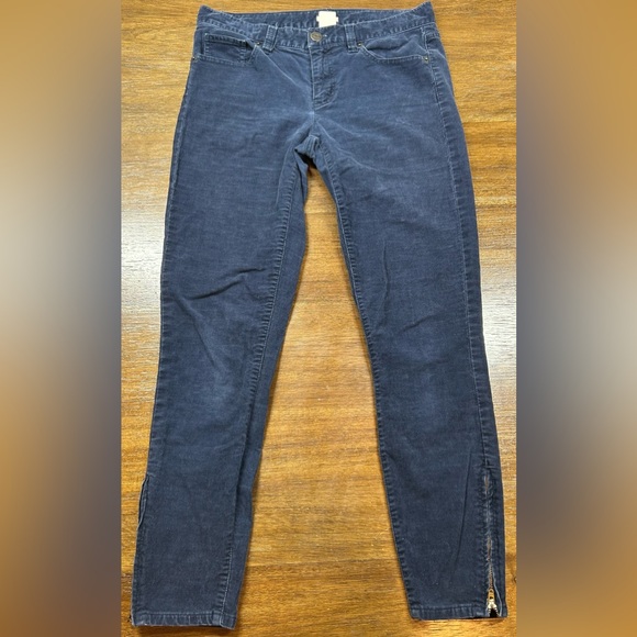 J. Crew Women’s Size 27 Blue Skinny W/Side Zippers Toothpick Corduroy Jeans - Picture 1 of 4